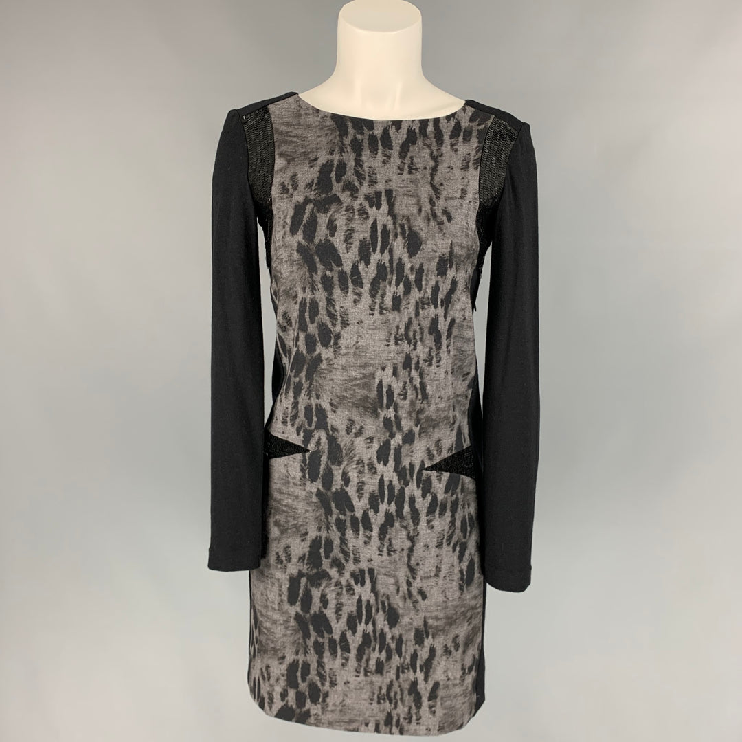 PHILOSOPHY di ALBERTA FERRETTI Size 2 Black & Grey Rayon Blend Color Block Shift Dress