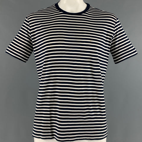 RALPH LAUREN Taille XL T-shirt à col rond en coton à rayures blanches marine