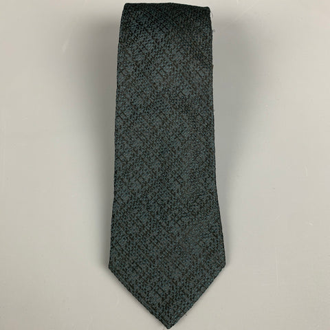 ETRO Green Black Textured Silk Tie