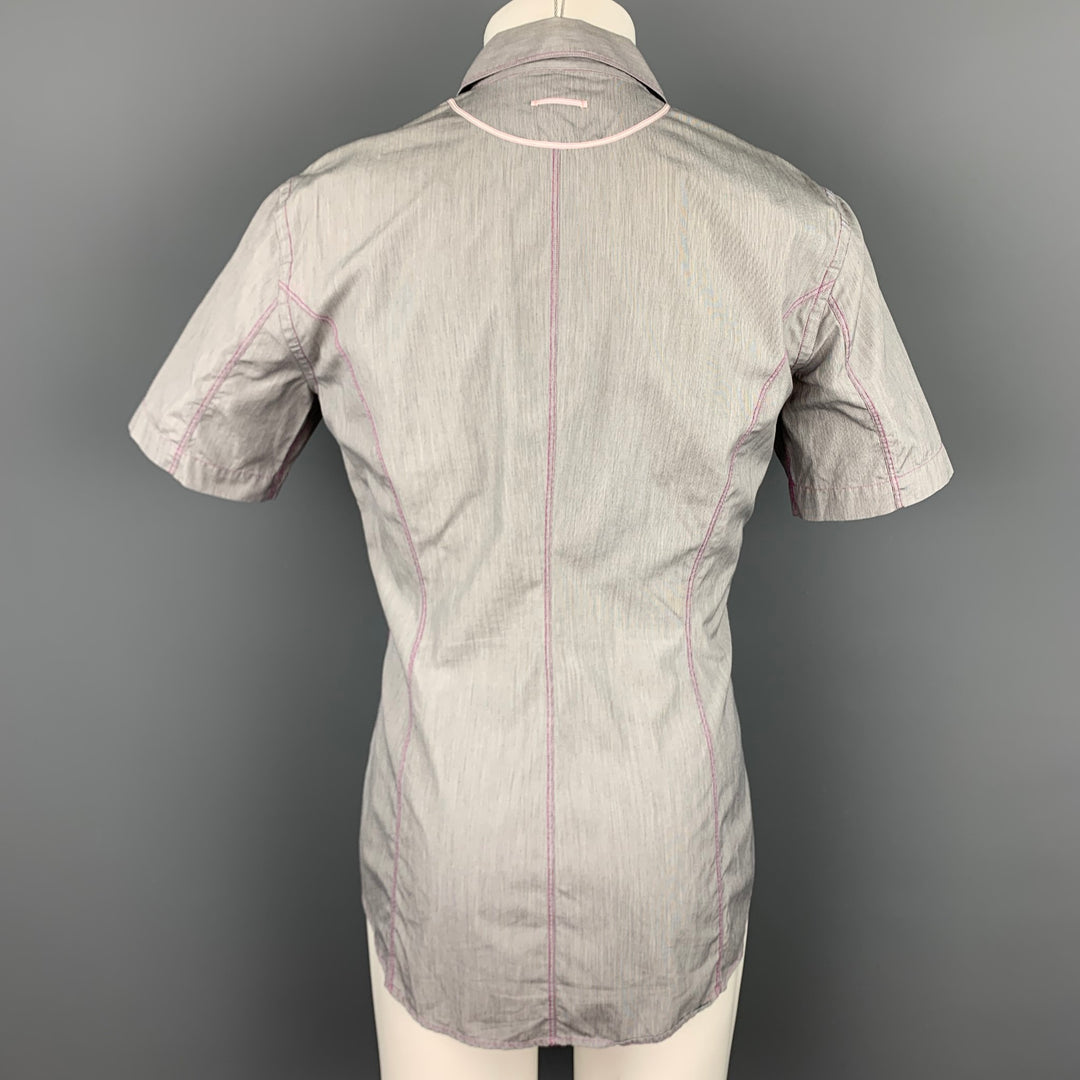 PAUL SMITH Size M Grey Stripe Cotton Short Sleeve Shirt