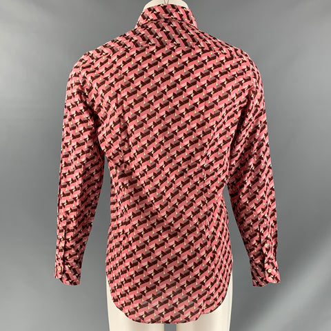 TINTORIA MATTEI Size M Pink Burgundy &  Print Cotton Button Up Long Sleeve Shirt