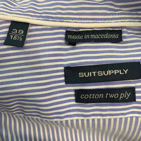SUITSUPPLY Size M Blue White Stripe Cotton Spread Collar Long Sleeve Shirt