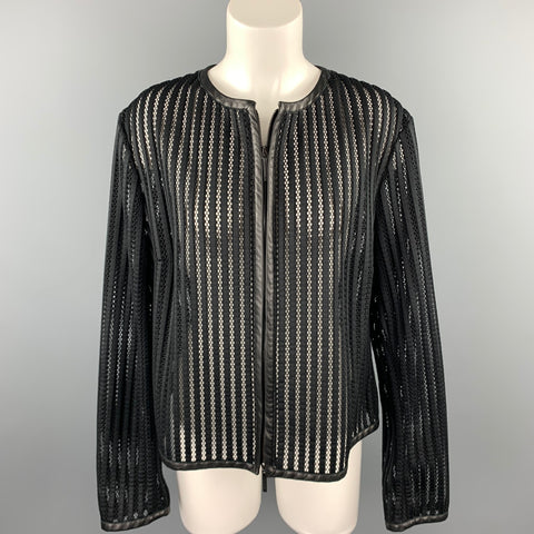 RALPH LAUREN Black Label Taille 4 Veste en cuir polyester maille noire