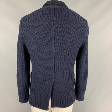 BARENA Taille L Veste en laine tricotée bleu marine avec poche plaquée