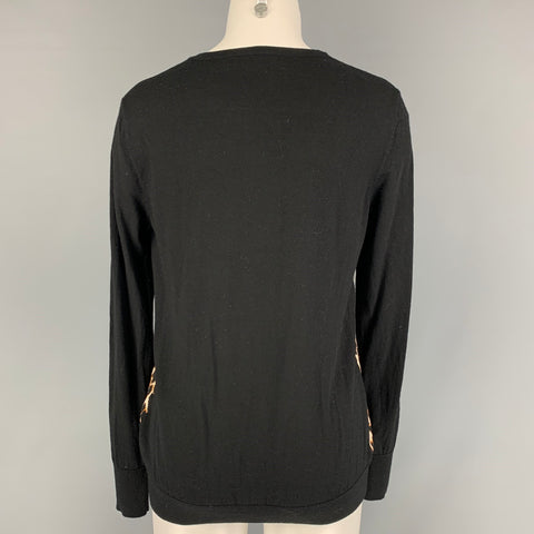 EQUIPMENT Size M Black Tan Wool Silk Leopard Crew-Neck Pullover