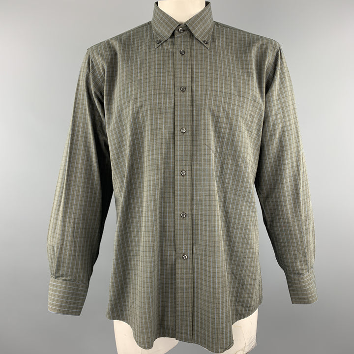 LUCIANO BARBERA Size L Dark Gray Window Pane Cotton Long Sleeve Shirt