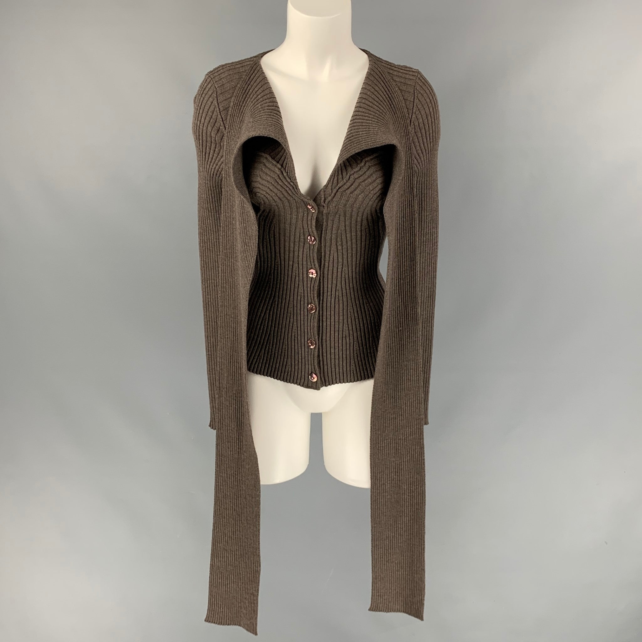 Vintage JEAN PAUL GAULTIER Size M Taupe Ribbed Knit Wool Vintage JEAN PAUL GAULTIER Size M Taupe Ribbed Knit Wool