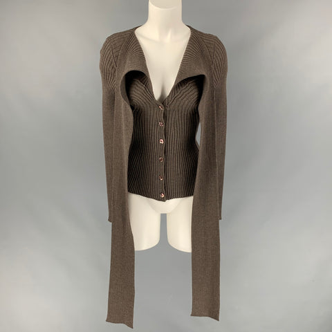 Vintage JEAN PAUL GAULTIER Size M Taupe Ribbed Knit Wool Sweater