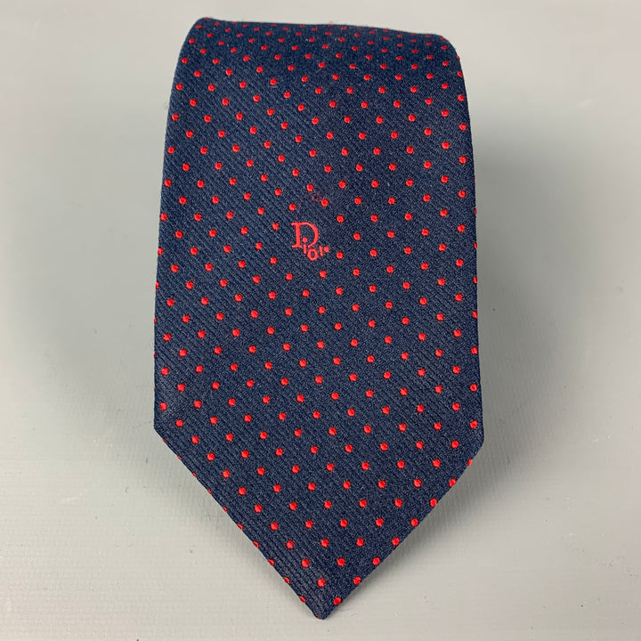 CHRISTIAN DIOR Corbata azul marino con lunares rojos