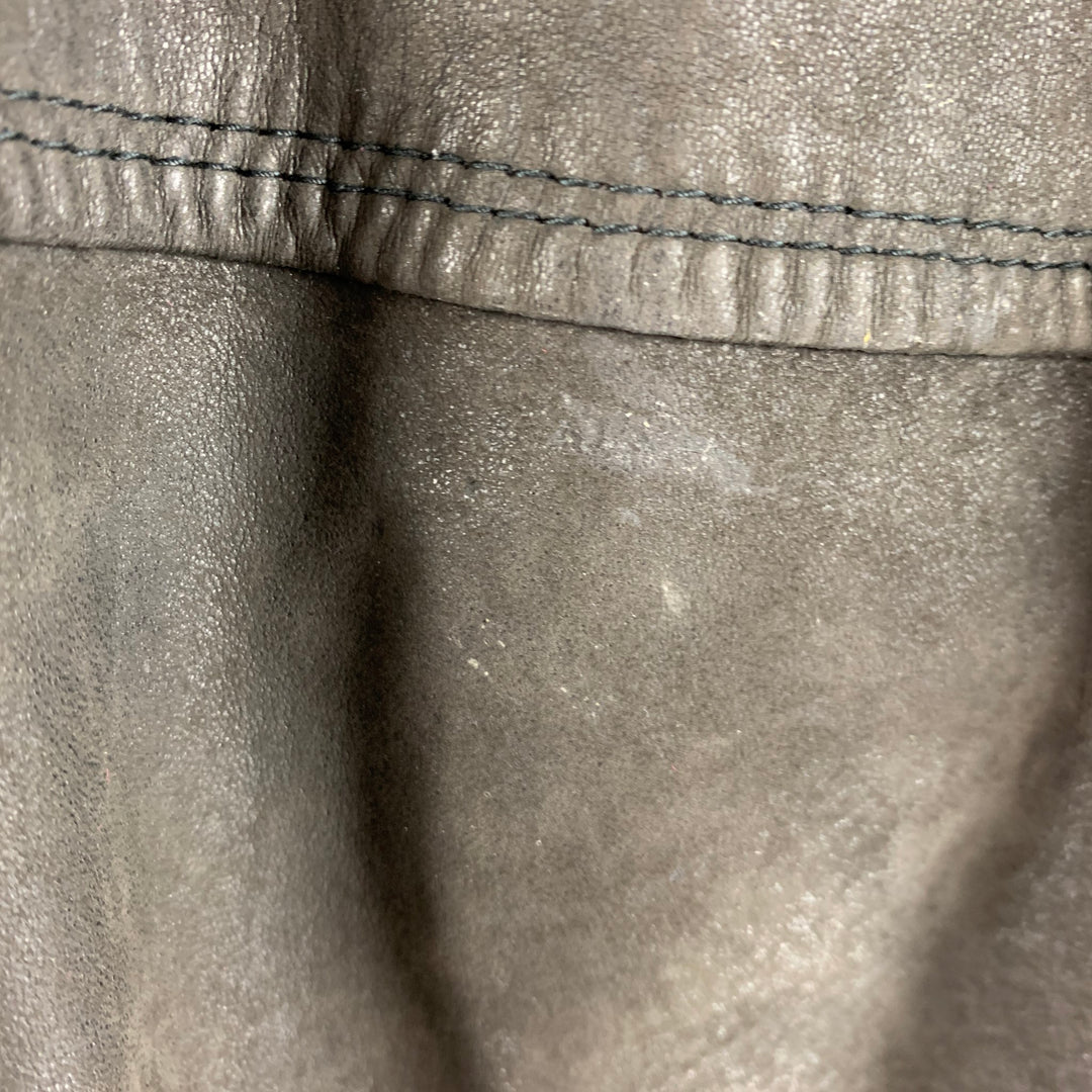 BALLY Size 48 Grey Green Leather Nautical Coat