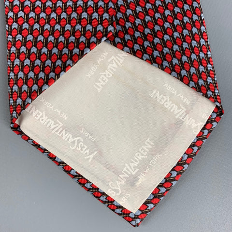 YVES SAINT LAURENT Cravate en soie imprimé rouge bleu