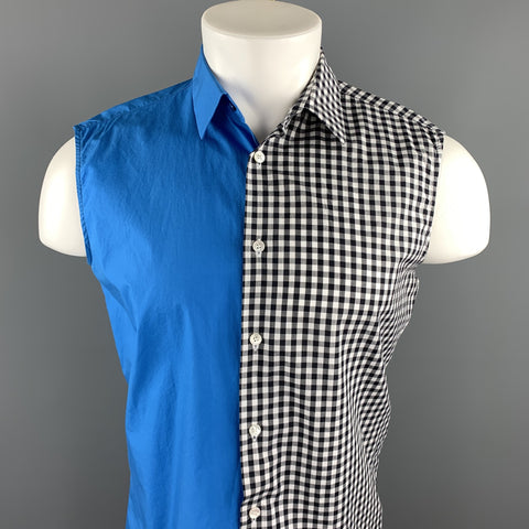 RAF SIMONS Size 36 Black & White Mixed Fabrics Cotton Button Up Sleeveless Shirt