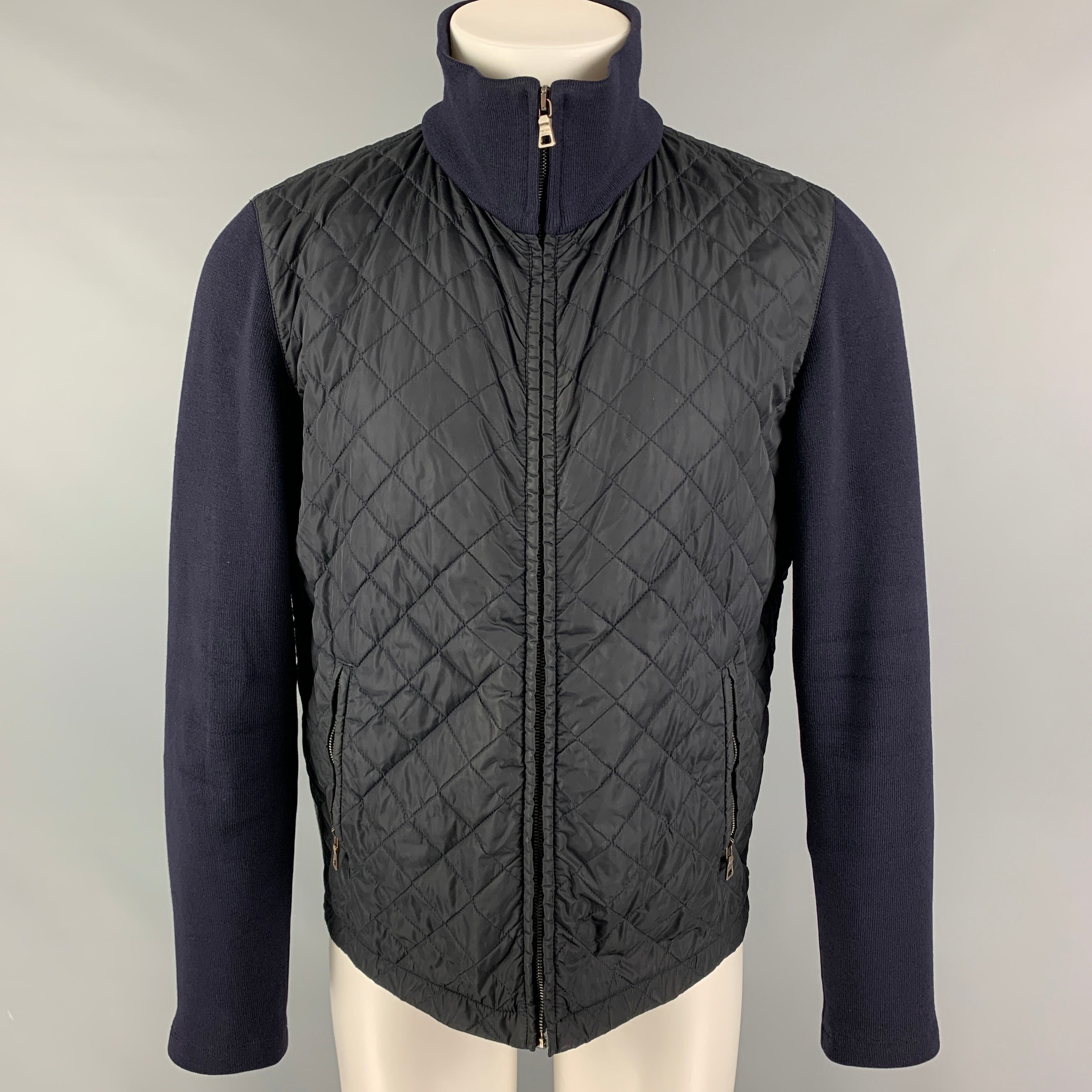 PRADA Size 40 Navy Quilted Nylon Zip Up Jacket