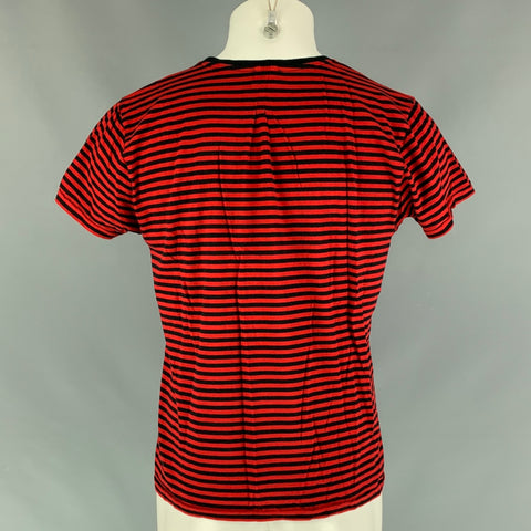 SAINT LAURENT Size M Red Navy Stripe Cotton Short Sleeve T-shirt