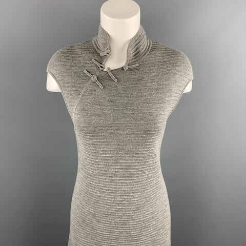 SHANGHAI TANG Size L Grey Knitted Ribbed Wool Dress