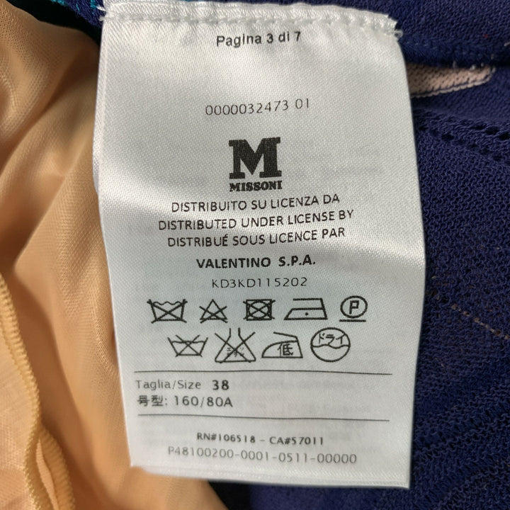 M MISSONI Taille 2 Robe à manches courtes à rayures en polyester bleu, vert et rose