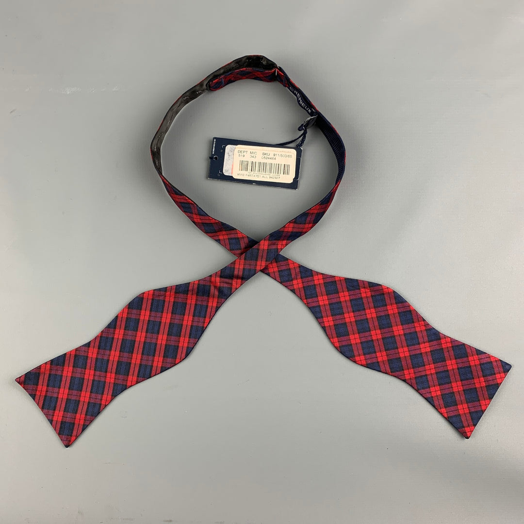 CREMIEUX Navy Red Plaid Silk Bow Tie