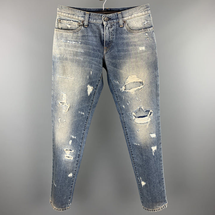 DOLCE & GABBANA Size 30 Blue Distressed Denim Zip Fly Jeans