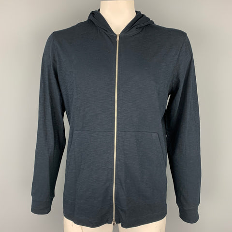THEORY Size XL Navy Cotton Zip Up Hooded Sweatshirt
