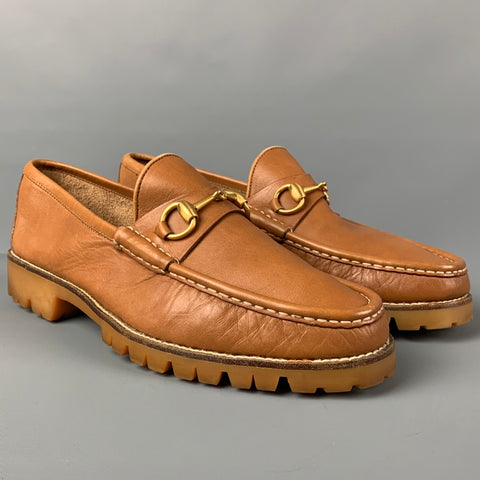 GUCCI Size 8.5 Tan Leather Horsebit Slip On Loafers
