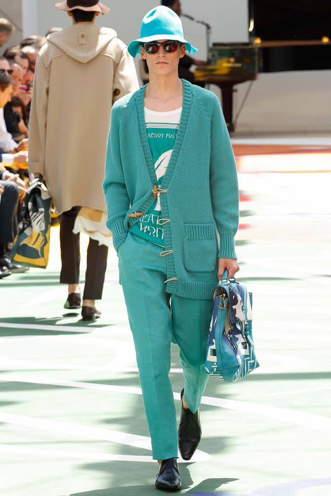 BURBERRY PRORSUM Spring 2015 Size M Teal Knitted Cashmere Blend Patch Pocket Cardigan Sweater