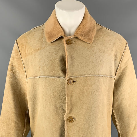 JOHN VARVATOS Size M Beige Shearling Button Up Coat