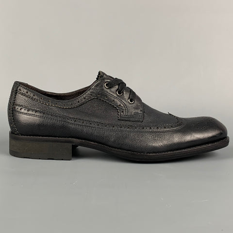 JOHN VARVATOS * USA Taille 8 Chaussures à lacets en cuir perforé noir Wingtip