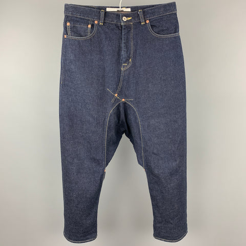 GANRYU x COMME des GARCONS Vaqueros con tiro caído en denim con orillo índigo talla M