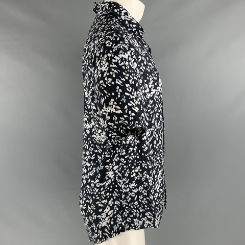NEUW Size S Black White Marble Rayon One Pocket Short Sleeve Shirt