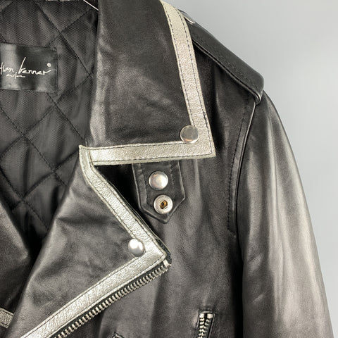 CHRISTIAN BENNER Size XS Black & Silver Solid Leather Biker Jacket