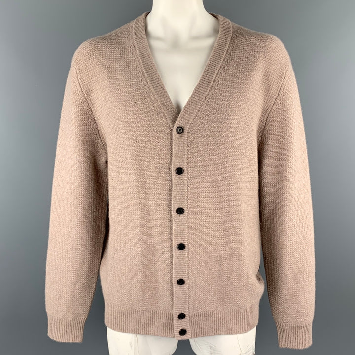 NEIMAN MARCUS Size XXL Oatmeal Textured Cashmere Buttoned Cardigan