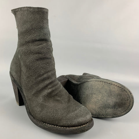 GUIDI Size 7.5 Black Fabric Chunky Heel Ankle Boots
