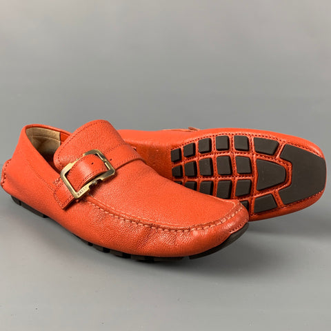 BALLY Size 7.5 Orange Leather Drivers Loafers