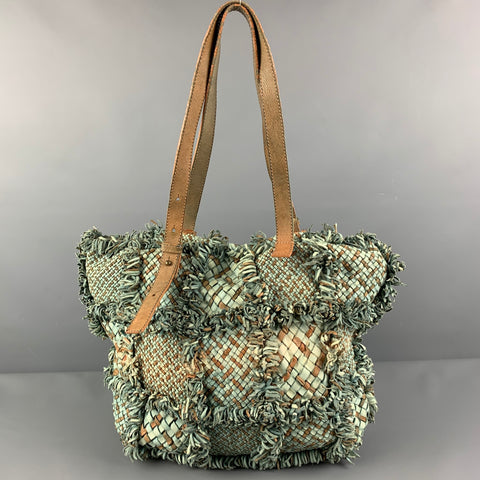 GIORGIO BRATO Green Tan Woven Leather Tote Bag