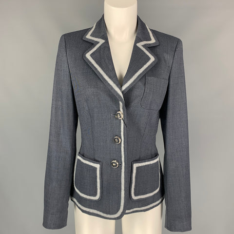 ESCADA Taille 6 Veste en laine vierge sergée grise et gris clair