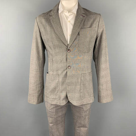 PAUL SMITH JEANS Size L Grey Plaid Cotton Notch Lapel Suit