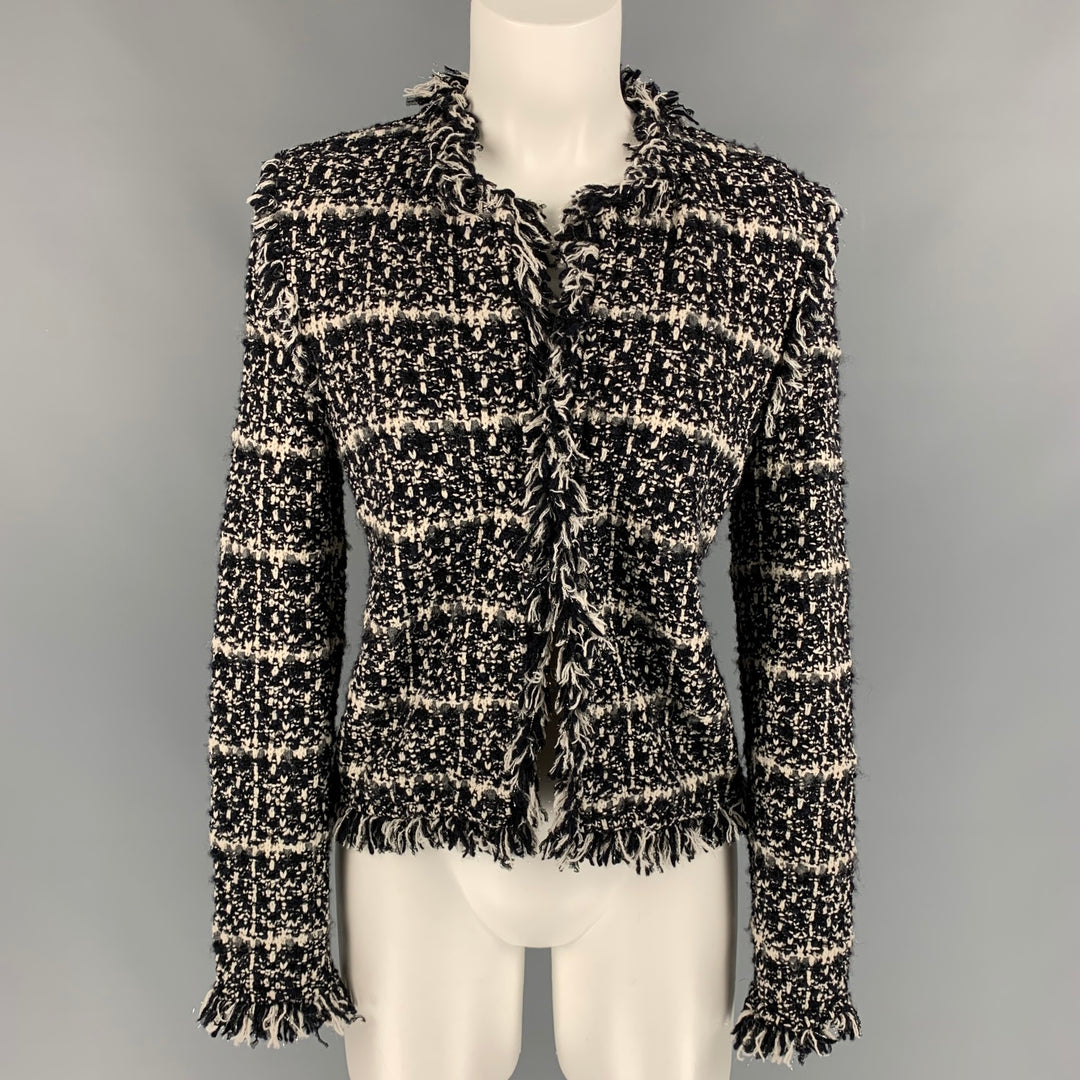 LES COPAINS Size 6 Black & White Boucle Cotton Blend Textured Jacket