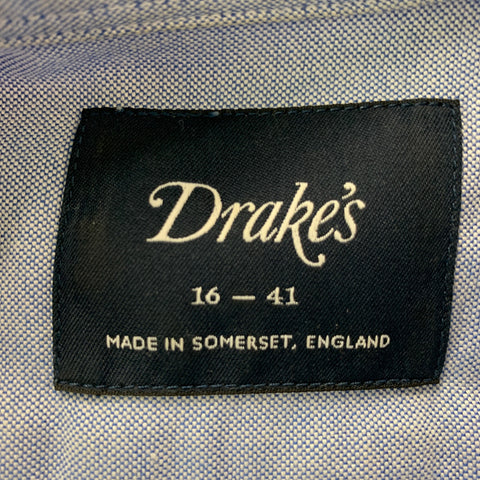 DRAKE'S Size M Blue Solid Cotton Button Down Long Sleeve Shirt