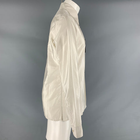 PRADA Talla S Camisa de manga larga con botones de seda a rayas beige