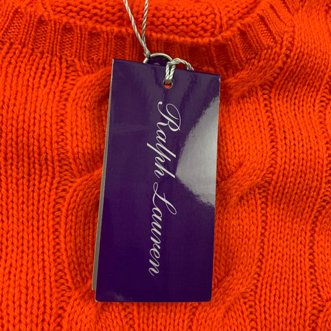 RALPH LAUREN Collection Size L Orange Cashmere Cable Knit Crew-Neck Sweater