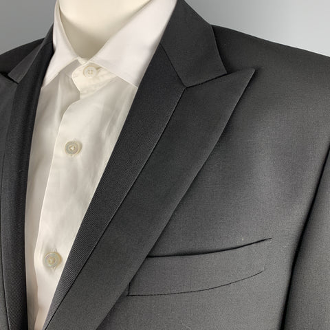 PAUL SMITH Size 42 Black Wool / Mohair Faille Detailed Peak Lapel Sport Coat