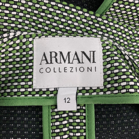 ARMANI COLLEZIONI Size 12 Green & White Woven Textured Cotton / Polyester Jacket