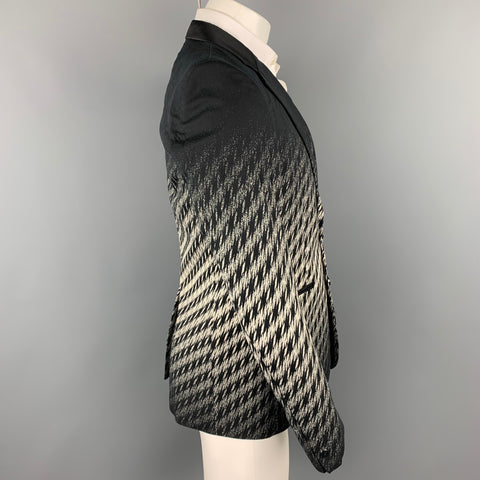 JUST CAVALLI Size 38 Black & White Houndstooth Cotton Blend Notch Lapel Sport Coat