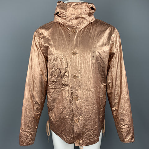 HELMUT LANG Chaqueta con cordones y capucha Tyvek arrugada de cobre metálico talla M