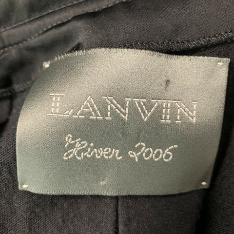 LANVIN Abrigo fruncido en mezcla de seda negra talla 8