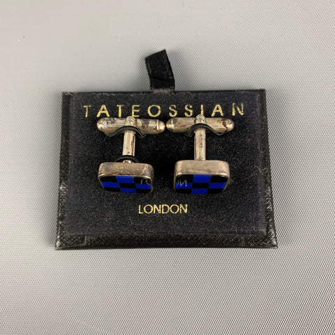 TATEOSSIAN RT Silver Black Blue Checkered Metal Cuff Links