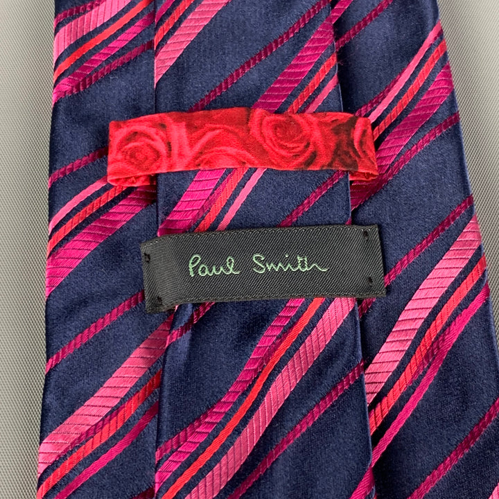 PAUL SMITH Navy Pink Stripe Silk Neck Tie