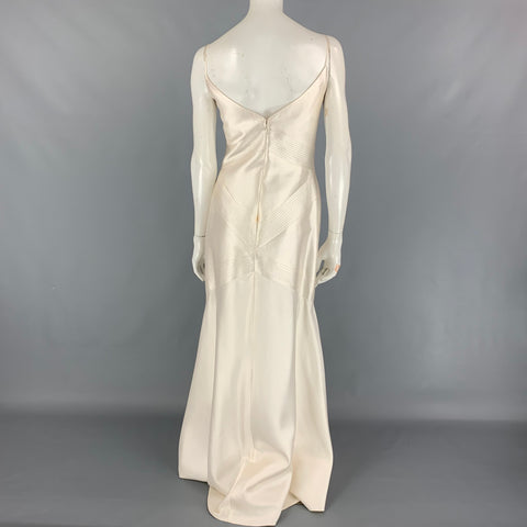 ANGEL SANCHEZ Size 10 Off White Spaghetti Straps Evening Gown Dress