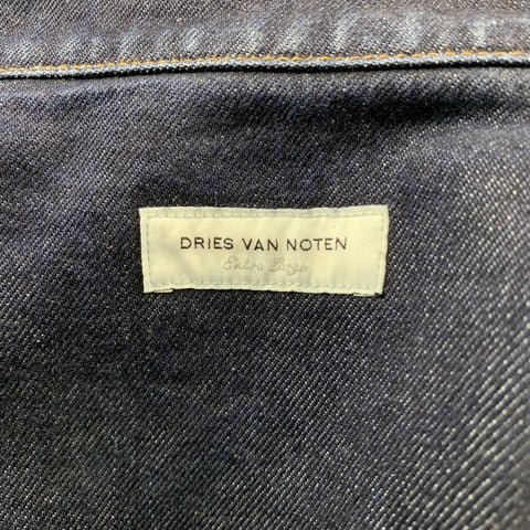 DRIES VAN NOTEN Size XL Indigo Contrast Stitch Denim Buttoned Jacket