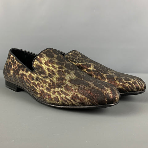 JIMMY CHOO Size 10 Gold Brown Animal Print Leather Slip On Loafers